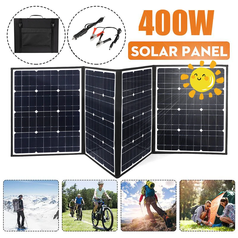 

18V 400W DC Solar Panel Battery Charger USB Solar Cell Kit Complete Portable foldable Rechargeable Solar Power System Camping