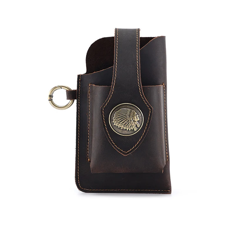 Luxury Layer Genuine Leather Waist Bag Men For Cigarette Mobile Phone Pouch Belt Loop Working Waist Packs Purse