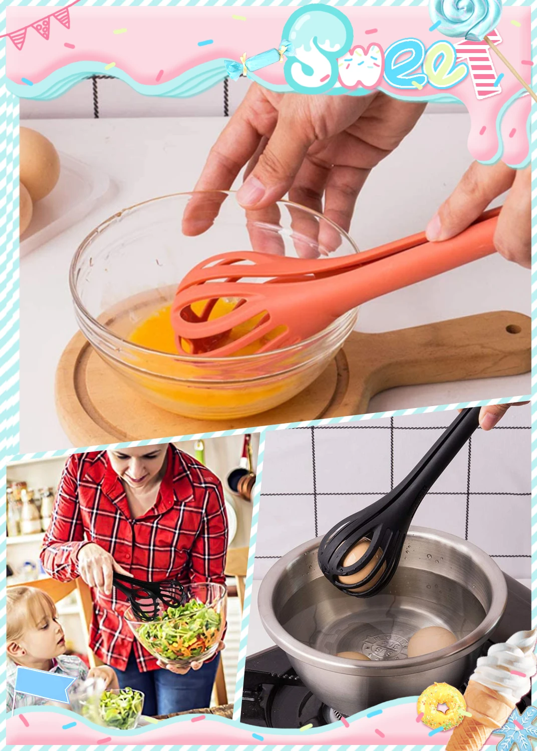

Multi-purpose Egg Whisks Function Nylon Beaters Kitchen Tongs Food Tongs Handheld Whisk for Blending Whisking Beating Stirring