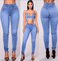 y2k casual blue pencil pants high waist jeans indie 2021 womens new rubber band waist tight jeans high waist trousers jeans