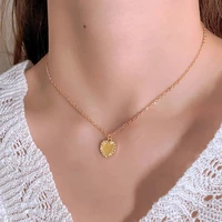 simple shiny yellow peach heart alloy pendant necklace women 2022 stainless steel chain clavicle necklaces girls fashion jewelry