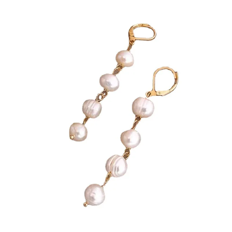 Draweye Baroque Pearls Earring for Women Office Lady Balls Beads Elegant Ins Fashion Jewelry Long Drop Earrings Pendientes