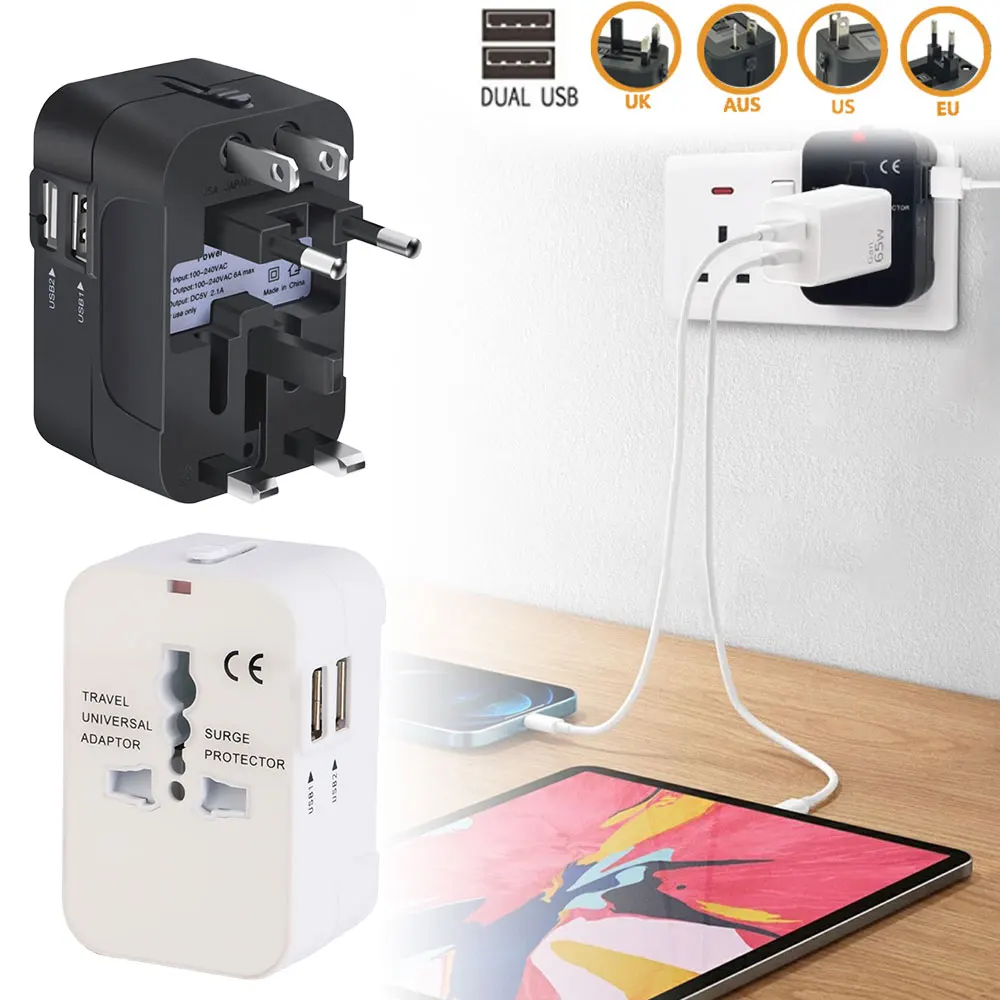 

Universal International Travel Adapter 2 USB Ports Converter Plug Charger