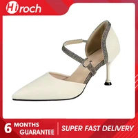 hiroch 2022 summer new pointed toe hollow womens high heels one word buckle all match shoes for lady office party