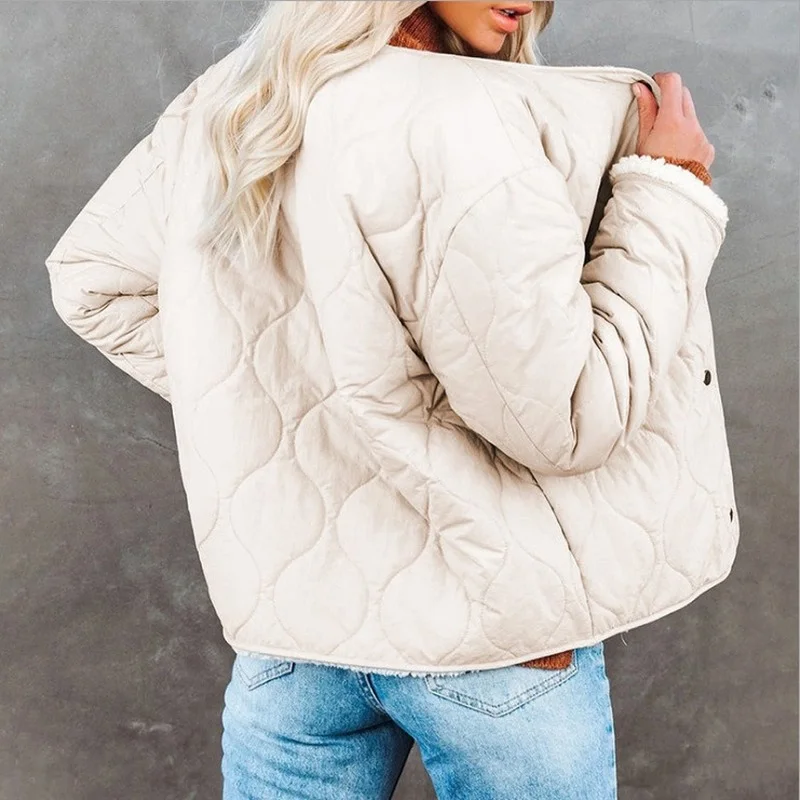 Long-sleeved Quilted Padded Jacket Casual Solid Color Short Parka Coat Coat Jacket Women's 2023 Winter Women's Fashion Jacket