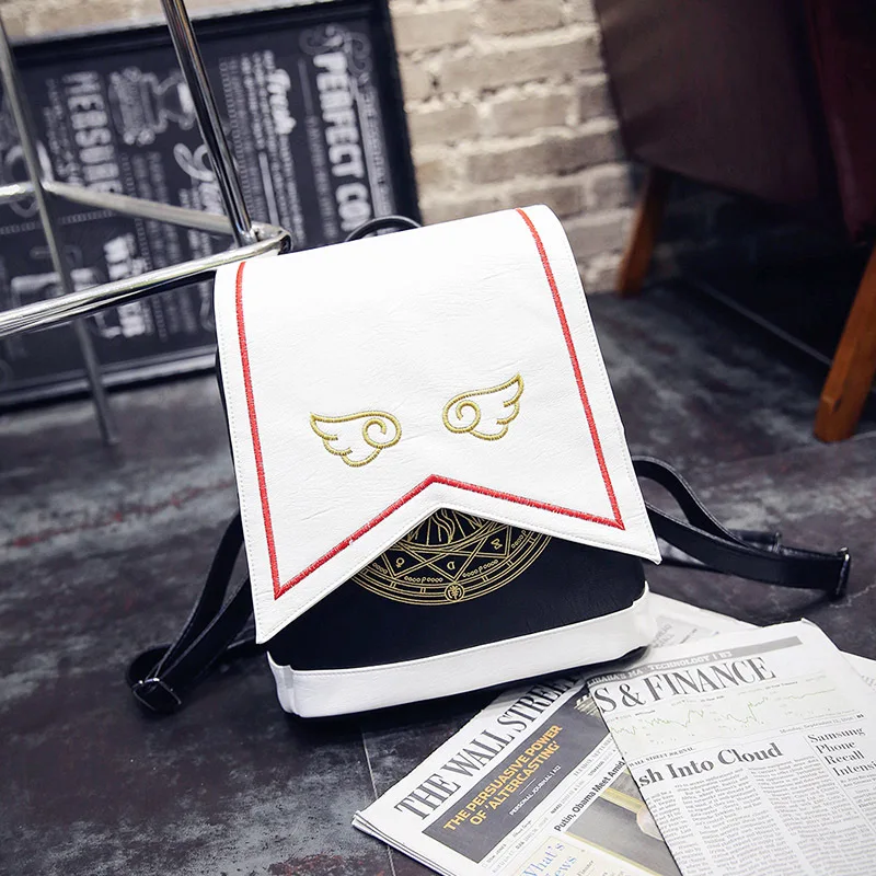 

Mochila Escolar Variety Sakura Fashion Embroidered PU Backpack Simple Leisure Student School Bag Wings Female Travel Bag