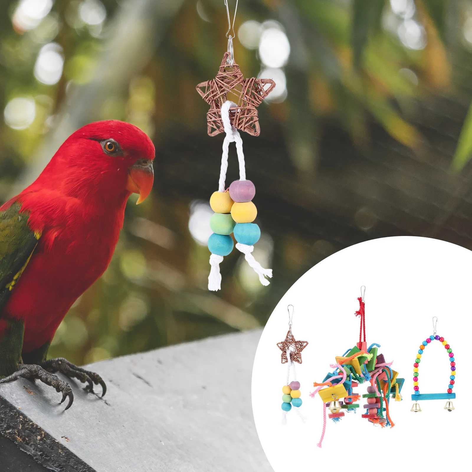 

3pcs Wood Birds Standing Parrots Hanging Plaything Parrot Chewing