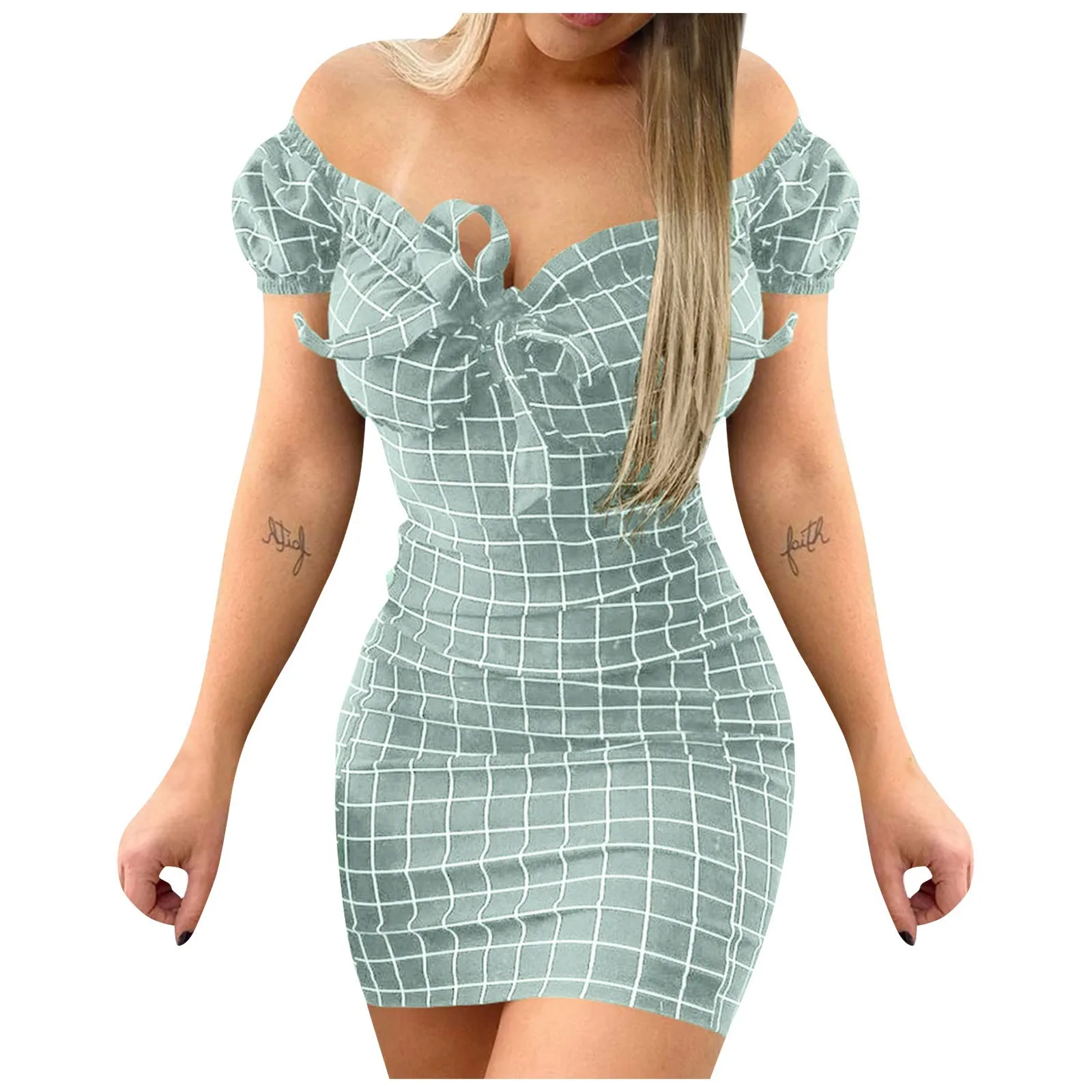 Мини-платье на шнуровке летнее клетчатое платье с открытыми плечами женские