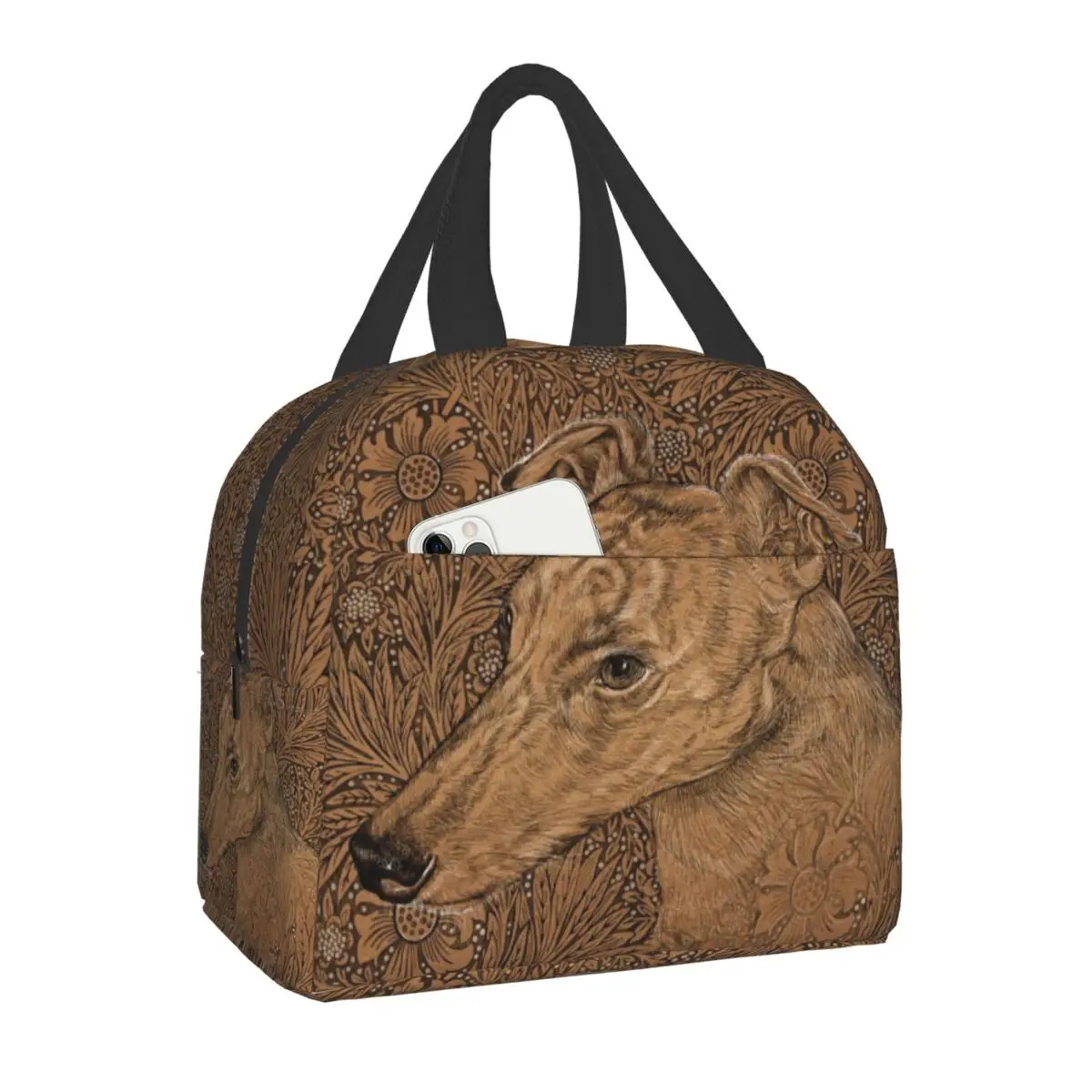 Greyhound On William Morris Marigolds Insulated Lunch Bag for Women Whippet Dog Cooler Thermal Lunch Box Beach Camping Picnic