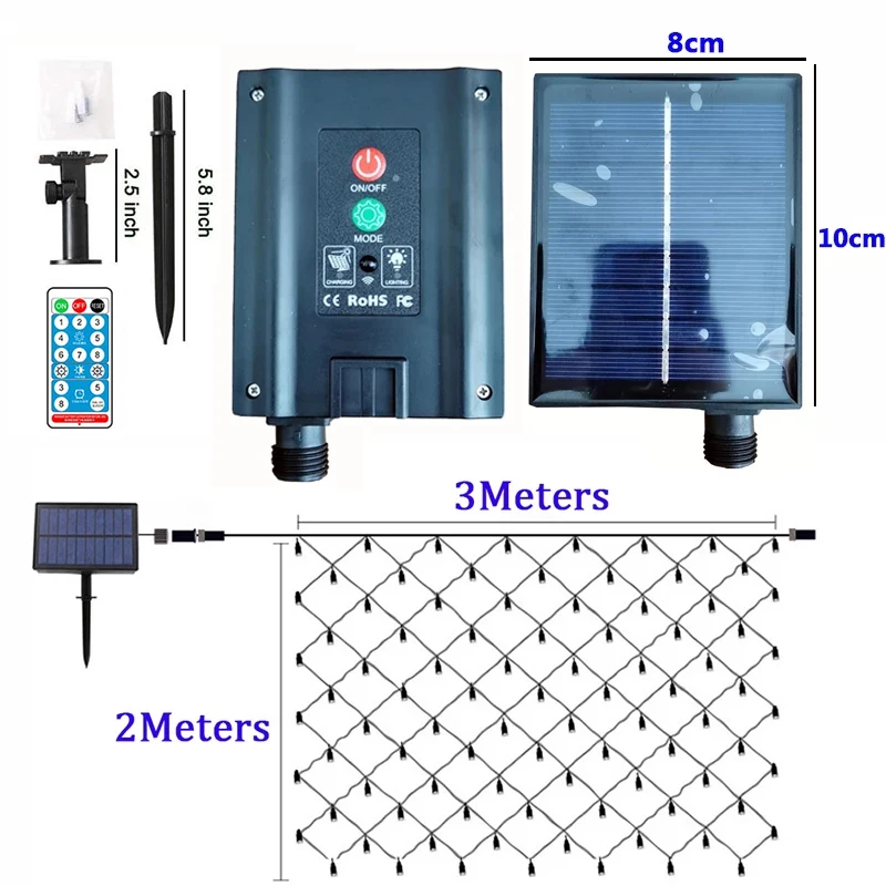 Уличная сетчатая гирсветильник на солнечной батарее 192 светодиодный 3*2 м |