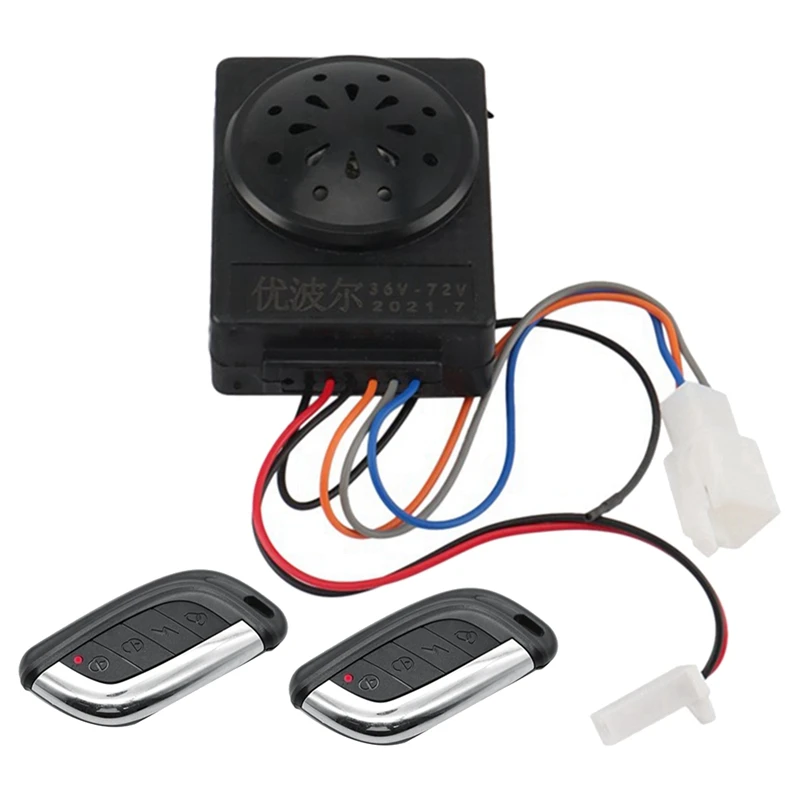 

36V-72V Electric Scooter Alarm System Dual Remote Control Security Moped Alarm Accessories Waterproof Bike Alarm