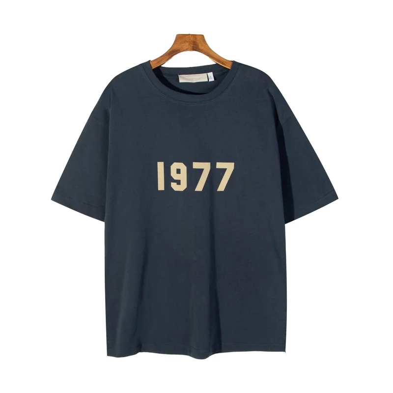 

High Quality 7th FG 1977 Flocking Print Tee Men Women Couple 100% Cotton T-shirt Hip Hop High Street Oversize Casual T Shirt
