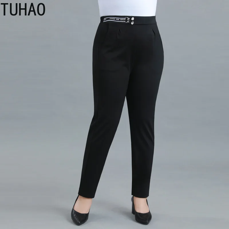 

TUHAO Women Fashion Pants Solid Color Casual Elastic High Waist Trousers Mother Mom Large Size 7XL 6XL 3XL Female Pant Clothing