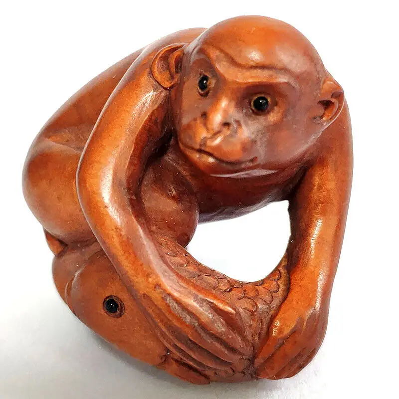 Y110 20-летняя 2-дюймовая миниатюрная скульптура Нэцке из японского самшита с ручной