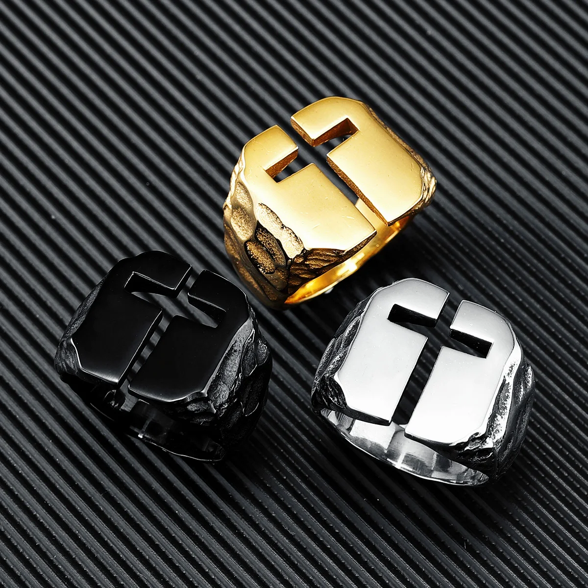 

316L Stainless Steel Ring Hollow Cross Men Rings Religion Golden Plated Classic for Friend Couple Jewelry Best Gift Dropshipping