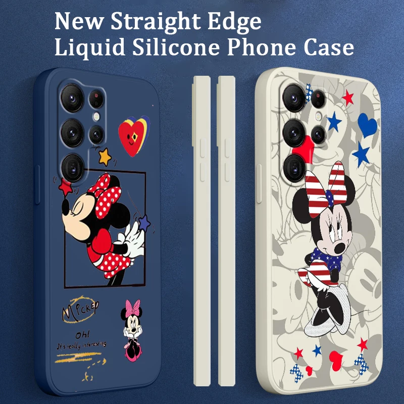 

Fashion Mickey Minnie Couple Phone Case For Samsung Galaxy S22 S21 S20 FE S10 Note 20 10 Plus Lite Ultra 5G Liquid Rope Cover