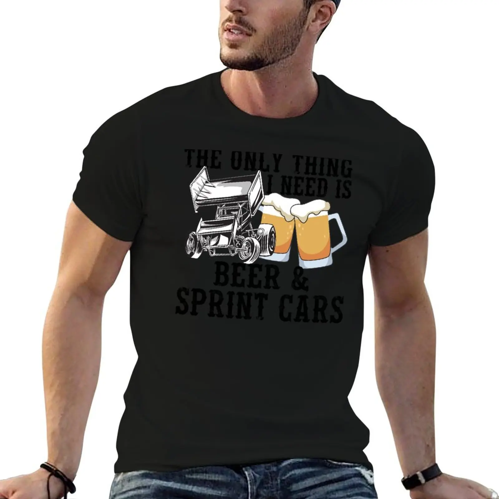 SPRINT CAR / DIRT TRACK RACING RACE CAR: Beer & Sprint Cars Футболка синие архівные дизайнерские рубашки