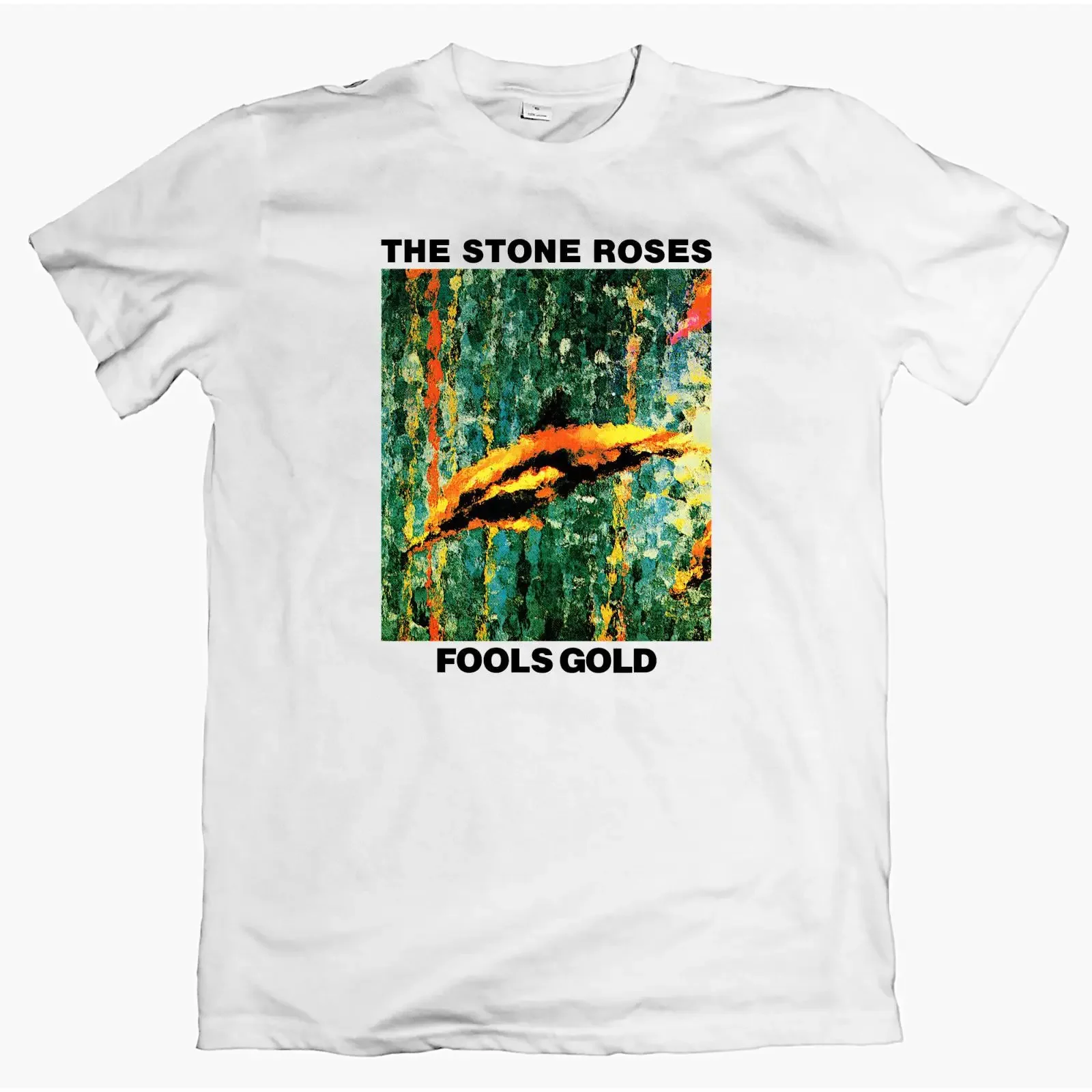 Фото Футболка STONE ROSES Fools Gold, 80-е, инди, группа Madchester, размеры XS-2XL, винтажная, с эффектом потертости, повседневная, мягкая, универсальная, дышащая, эластичная. №1