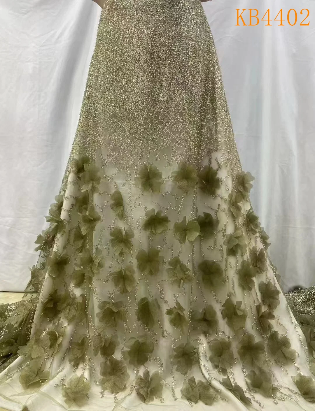 Белая 3D цветочная кружевная ткань с бисером французская сетка кружевное