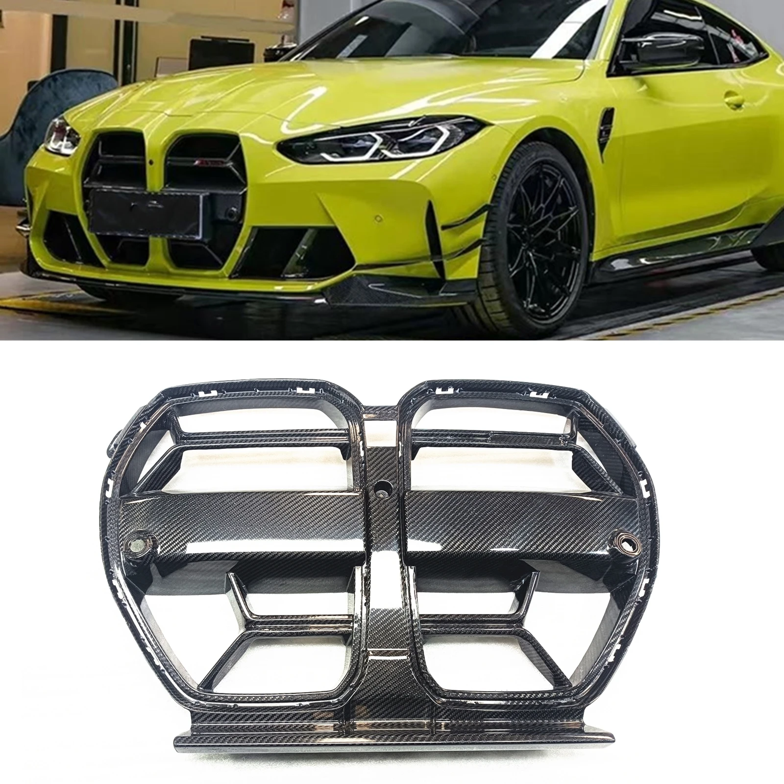 

Front Kidney Grill Grille For BMW M3 G80 M4 G82 G83 2021-2023 Real Carbon Fiber Car Upper Bumper Intake Hood Frame Mesh Grid Kit