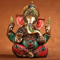 5 tibetan temple collection old bronze outline in gold gem elephant trunk god of wealth ganesha worship buddha town house