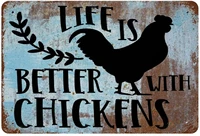chicken sign life is better with chicken vintage metal sign funny decorative plaque tin sign retro indoor outdoor wall decor