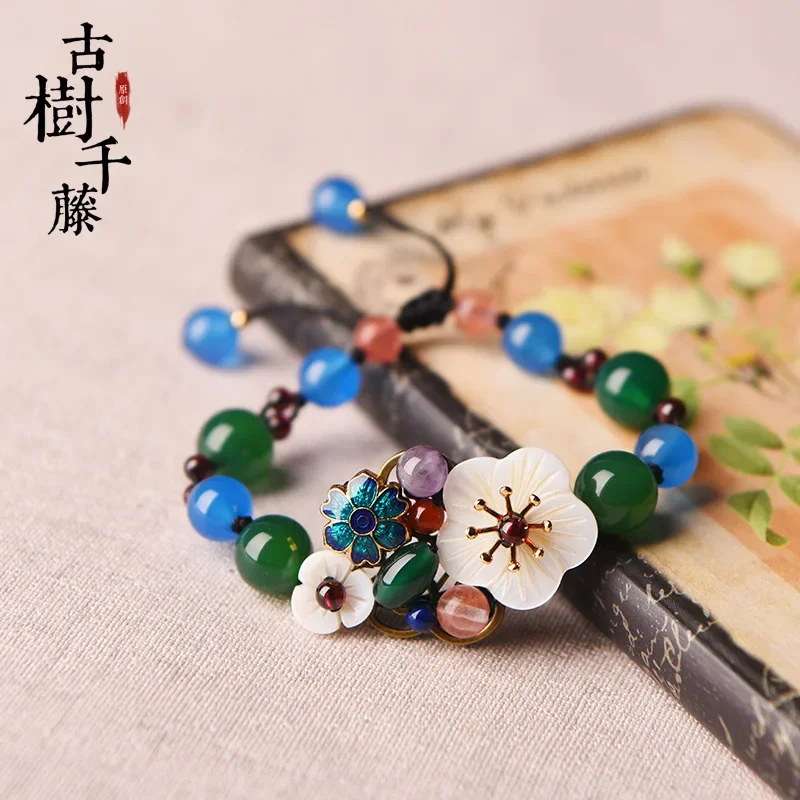 Женский плетеный браслет ручной работы в этническом стиле с кристаллами свежий