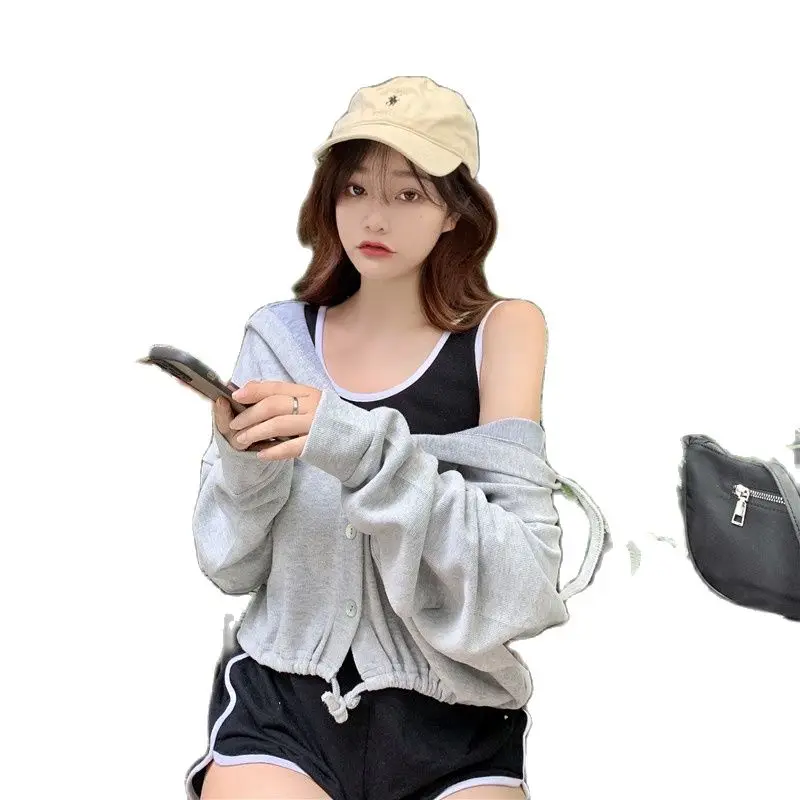 Женские свитшоты женские топы одежда кардиган с капюшоном модная однотонная