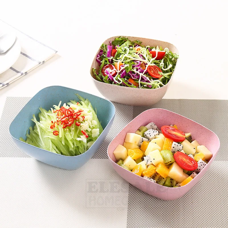

1Pcs ECO-Friendly Large Square Wheat Straw Bowl Fruits Salad Nuts Bowls Kitchen Tableware Soybean Snack Container