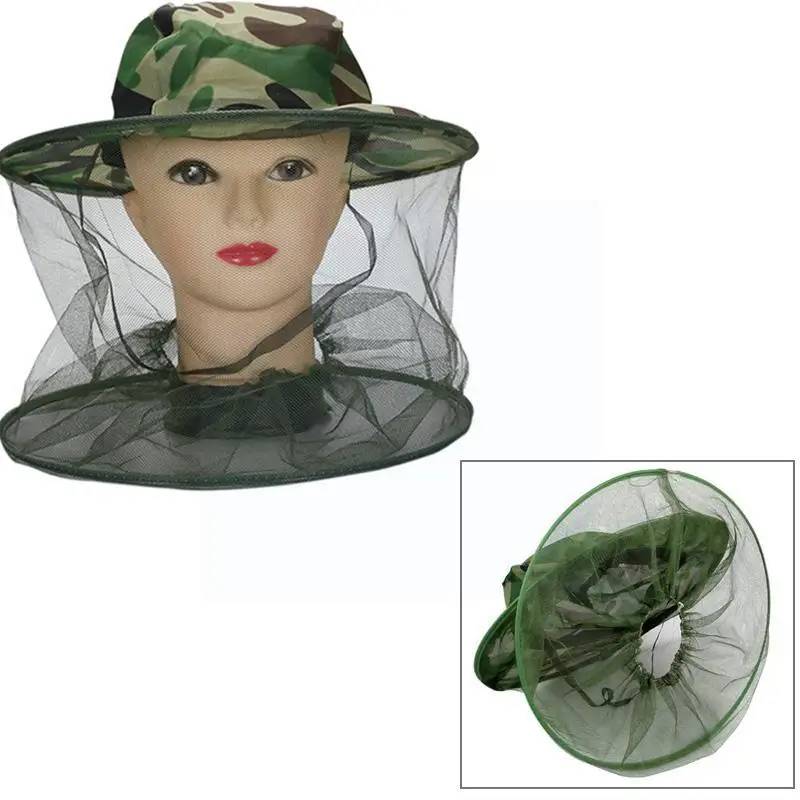 

Army Camouflage Green Fabric Unlined Shawl Hat Camping Mosquito Outdoor Jungle Fishing Adventure Beekeeping Mesh Sunhat Hat R3A9