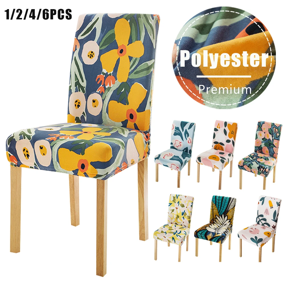 

1/2/4/6PCS Abstract Floral Print Dinning Chair Cover Spandex Elastic Chair Slipcover For Office Wedding Banquet Hotel Home Decor