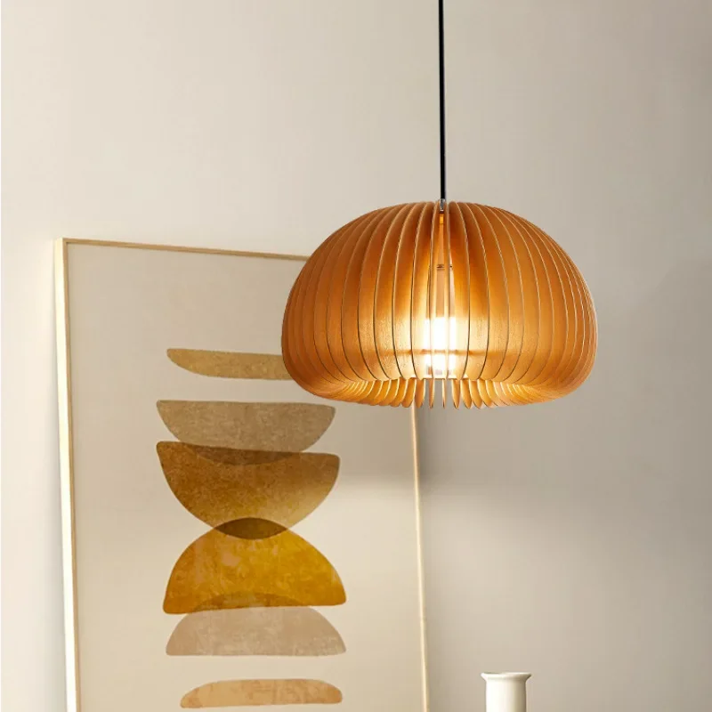 

Mifuny Wovens Pendant Lights Wooden Vintage Living Room Pumpkin Chandelier Solid Wood Lighting Fixtures for Restaurant Bedroom