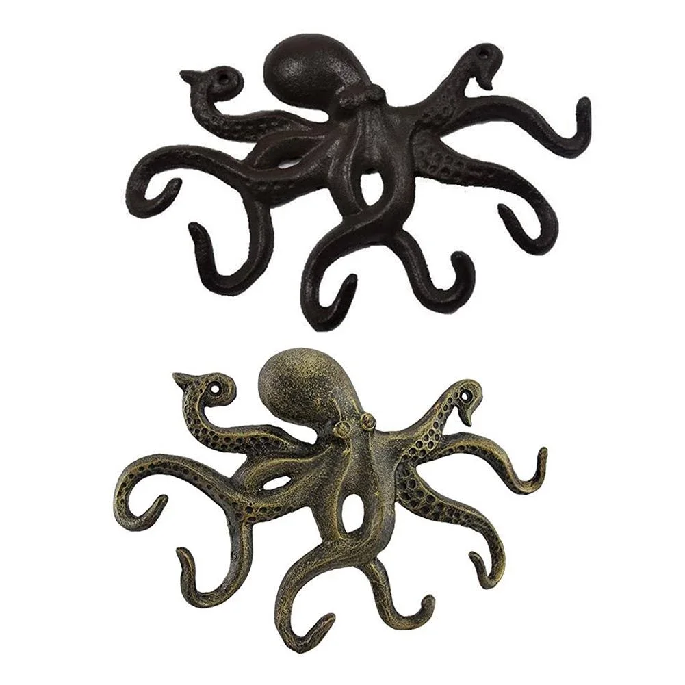 

Key Hook Octopus Shaped Antique Cast Iron Wall Mounted Keyholder Coat Hanger Vintage Decorative Hook for Bags Keychain Dropship
