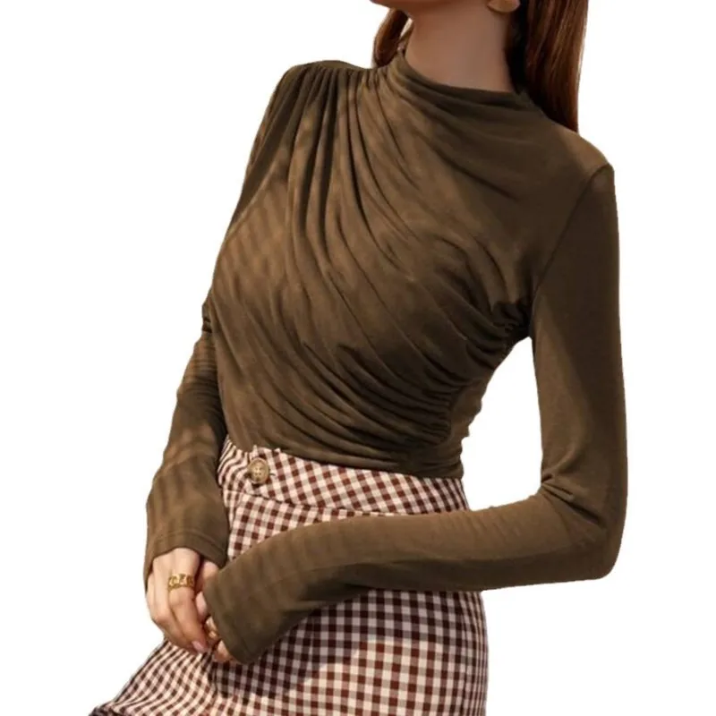 Однотонная осенняя женская футболка с длинным рукавом 2024 повседневная модная