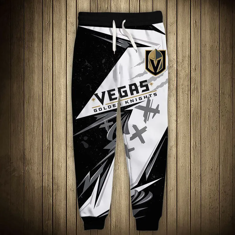 

Vegas men's Casual Golden Knights Sports Pants Black And White Stitching Graffiti Helmet Printing Sweatpants