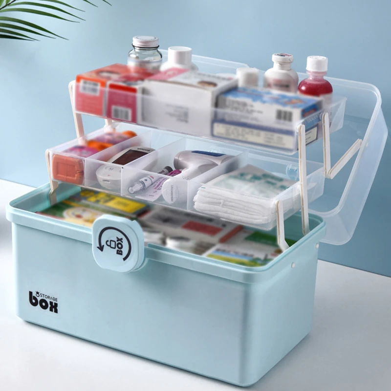 

Portable First Aid Container Clear 3 Tiers Plastic Medicine Storage Box Large Capacity Family Emergency Kit Storage Organizer