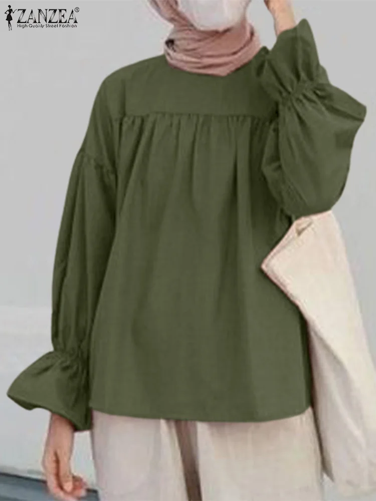 

Muslim Long Sleeve Blouse Islamic Clothing Women Fashion Solid Work Shirt ZANZEA Ramadan Hijab Blusas Turkish Oversize Tops