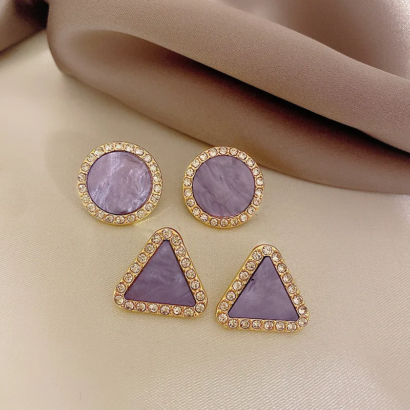 S925 Silver Needle Light Luxury Small Crowd Fantasy Purple Geometric Diamond Ear Studs Women's Advanced Sense Versatile Earrings