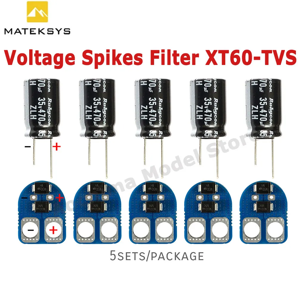 

5PCS Matek VOLTAGE SPIKES FILTER XT60-TVS 470uF Low ESR Electrolytic Capacitor 6S LIPO for RC FPV Drones DIY Parts