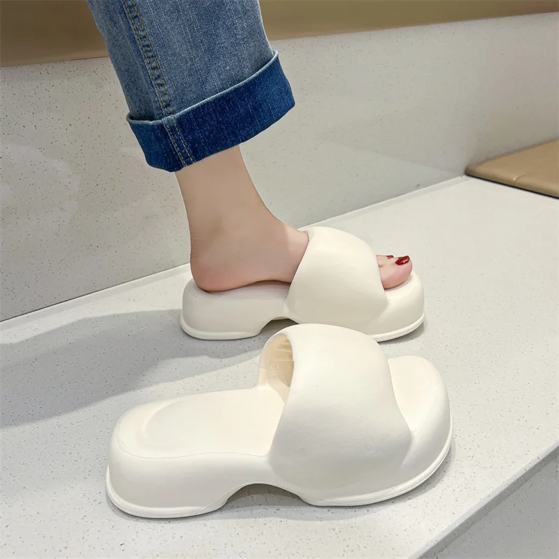Women's Summer Slippers High-heeled Home Non Slip Sandals  Breathable Basic Bathroom Soft Indoor Beach Casual Flip Flops