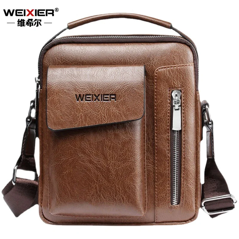 WEIXIER Men's Shoulder Bag Portable Retro Handbag Casual Man Crossbody Bag PU Leather Business Briefcase Messenger Men Bag