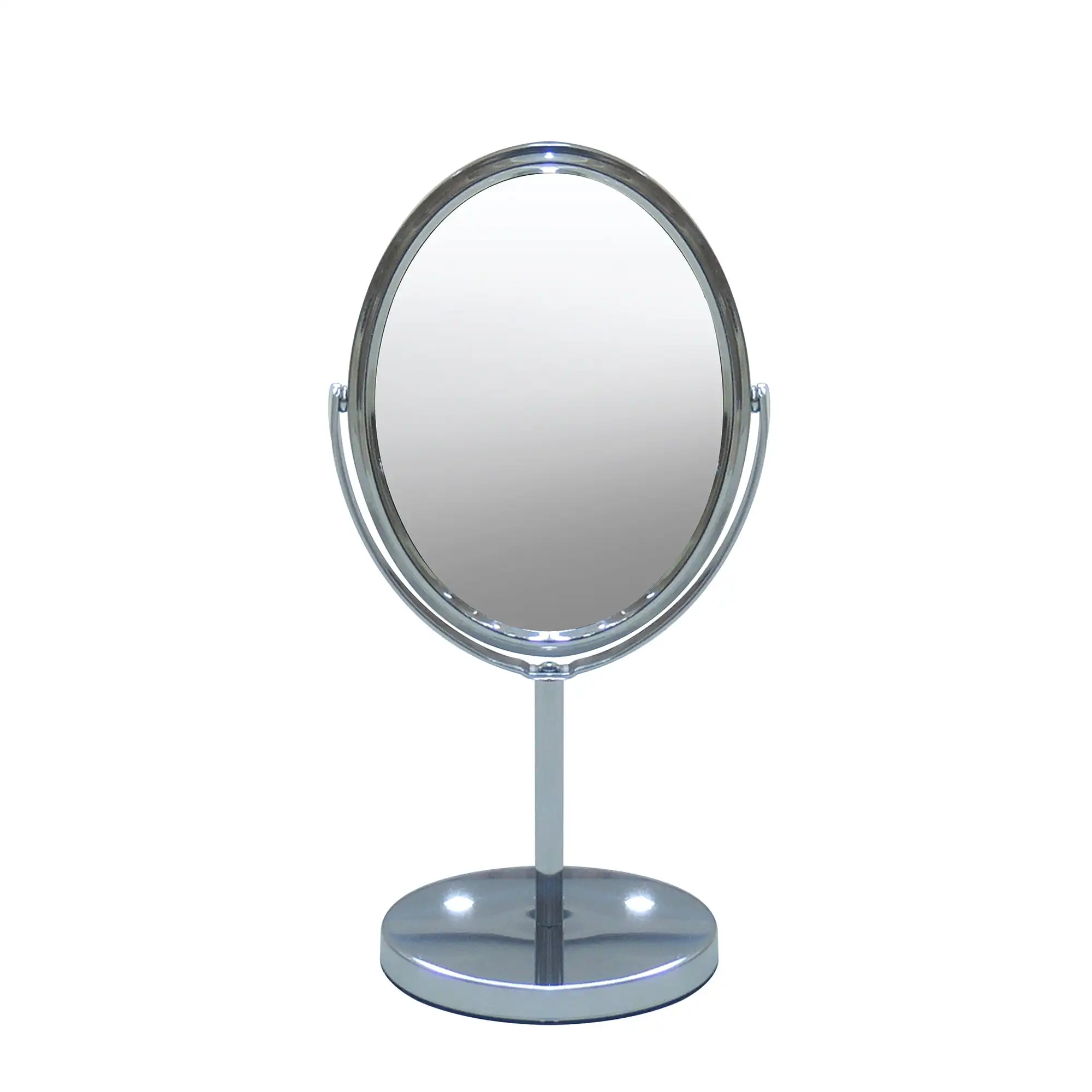 

Oval Two Sided 5X Chrome Framed Freestanding Makeup / Shaving Mirror