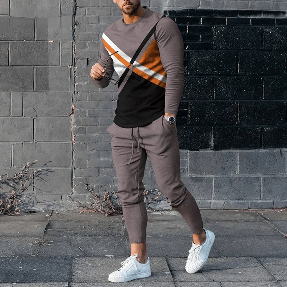 

Spring Autumn Men's Trousers Tracksuit 2 Piece Set Simple Print Sweatpants Long Sleeve T Shirt Set Sport Suit Fashion Sportswear