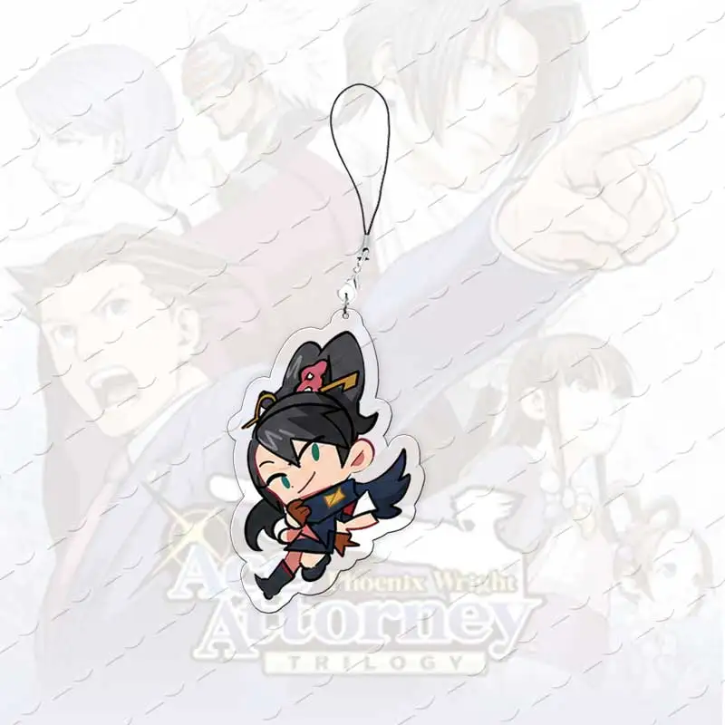 Фото Брелоки для мобильных телефонов Ace Attorney Chibi: акриловые подвески с Фениксом Райтом, Майлсом Эджвортом, Аполло Джастисом, маленькие кулоны-цепочки для телефона №5