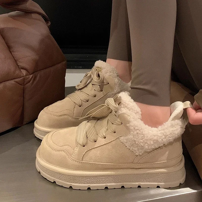 Женские ботильоны на меху платформе замшевая теплая обувь плоской подошве
