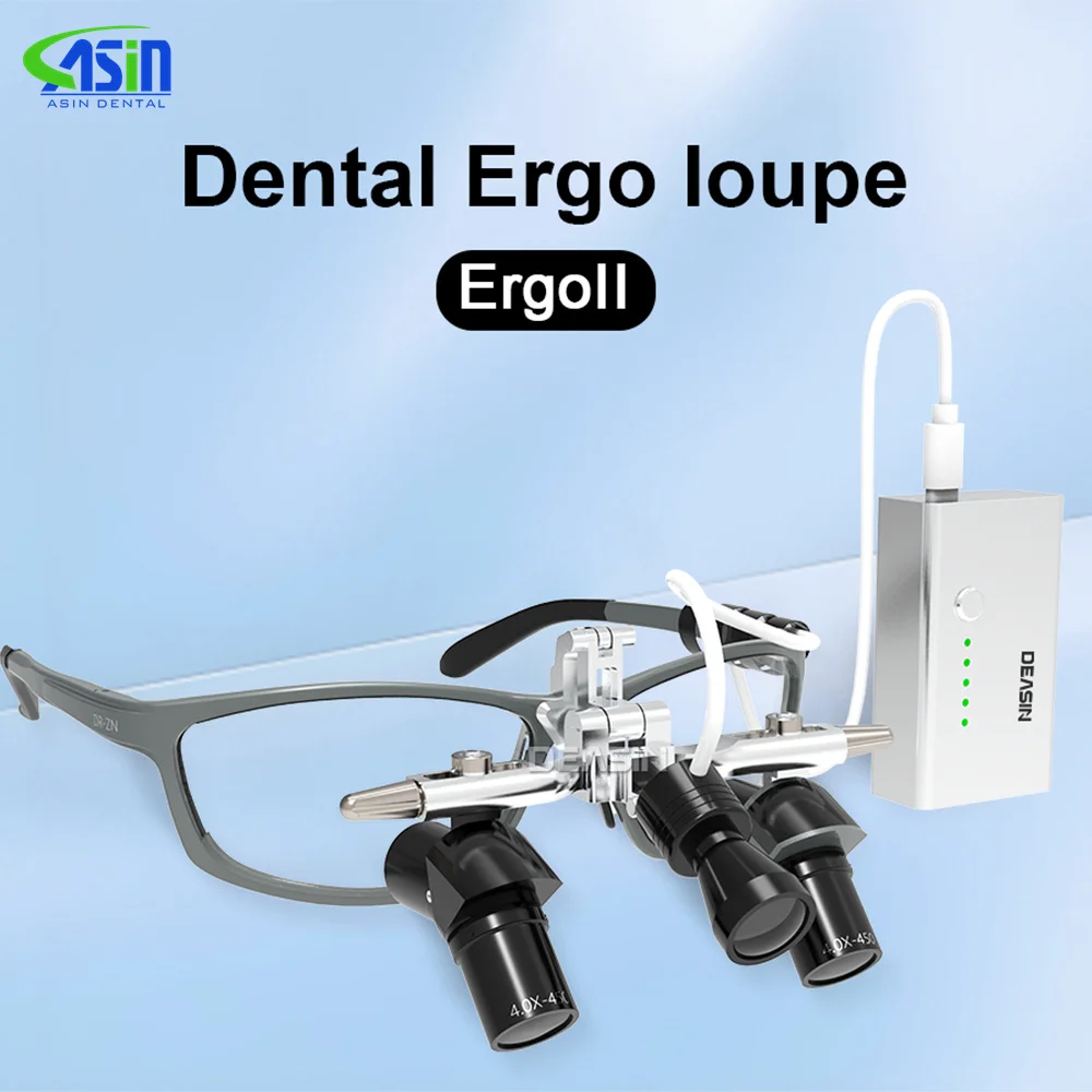 Фото DEASIN Dental Ergo2 Лупы 45 ° Оптическая угловая структура 4X 5X 6X увеличительное стекло со светодиодной хирургической линзой мощностью 5 Вт №1