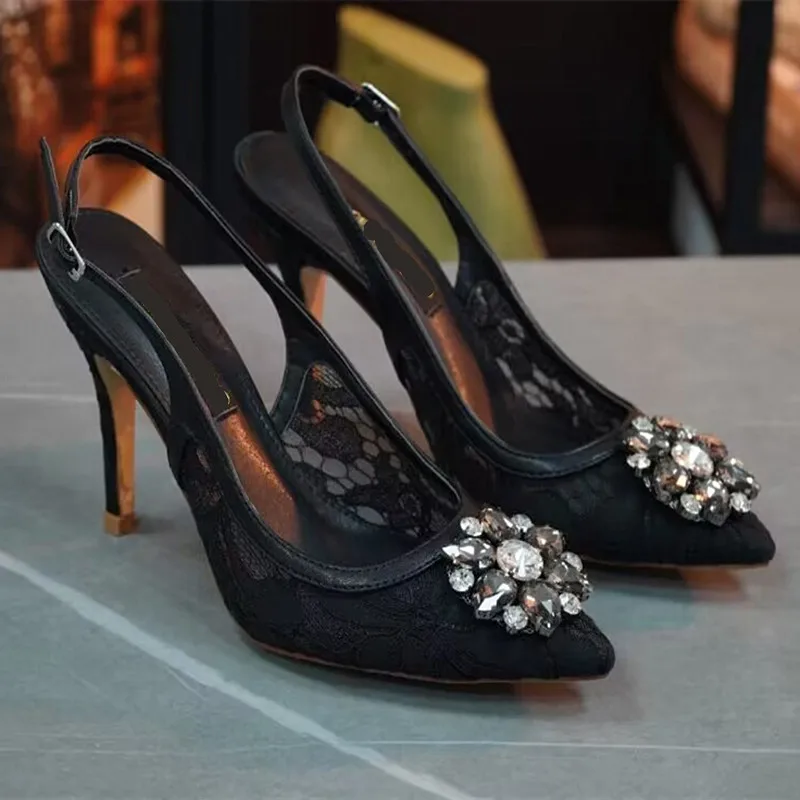 Women's sandals 2023 spring and summer new style rhinestone crystal fashion banquet high heel lace wrapped muller shoes