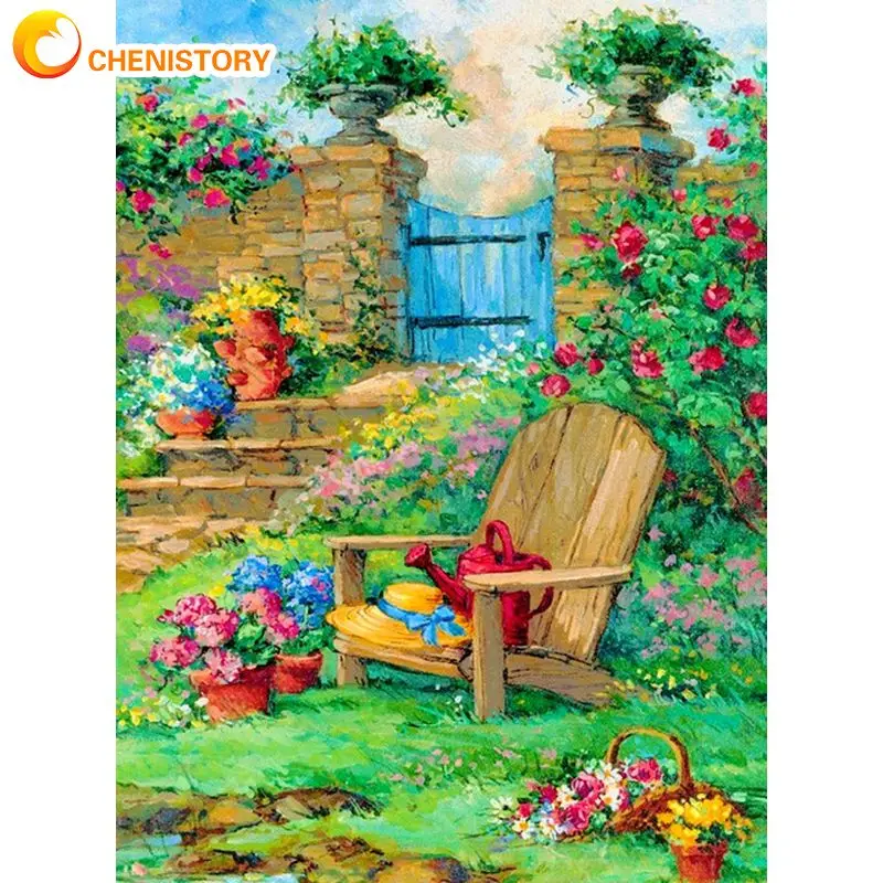 

CHENISTORY Acrylic Painting By Numbers Handmade Garden Scene Diy Crafts For Adults Coloring By Number Gift Home Decors Artwork