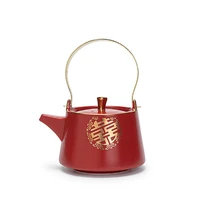 chinese traditional wedding decoration red teaware porcelain chinese kung fu teappot kettle double happiness tea service gifts