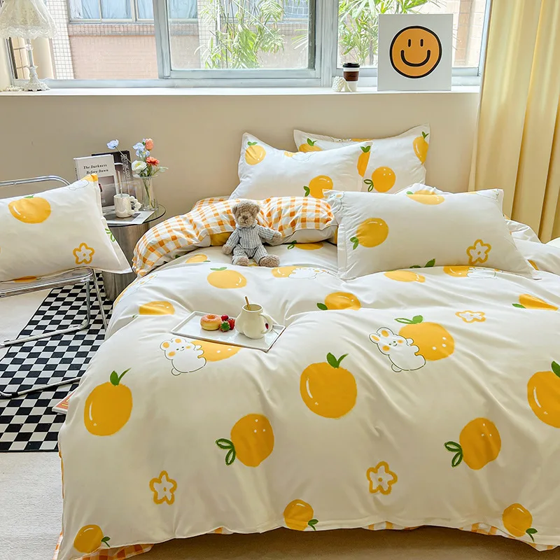 

Bedding Set Cute Pastoral Small Fresh Aloe Vera Cotton Four-piece Brushed Cartoon Quilt Cover Student Dormitory Three-piece Set